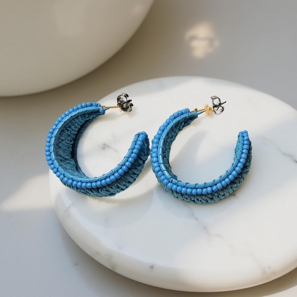 On 34th Jewelry - On 34th Blue Beaded Hoop Earrings